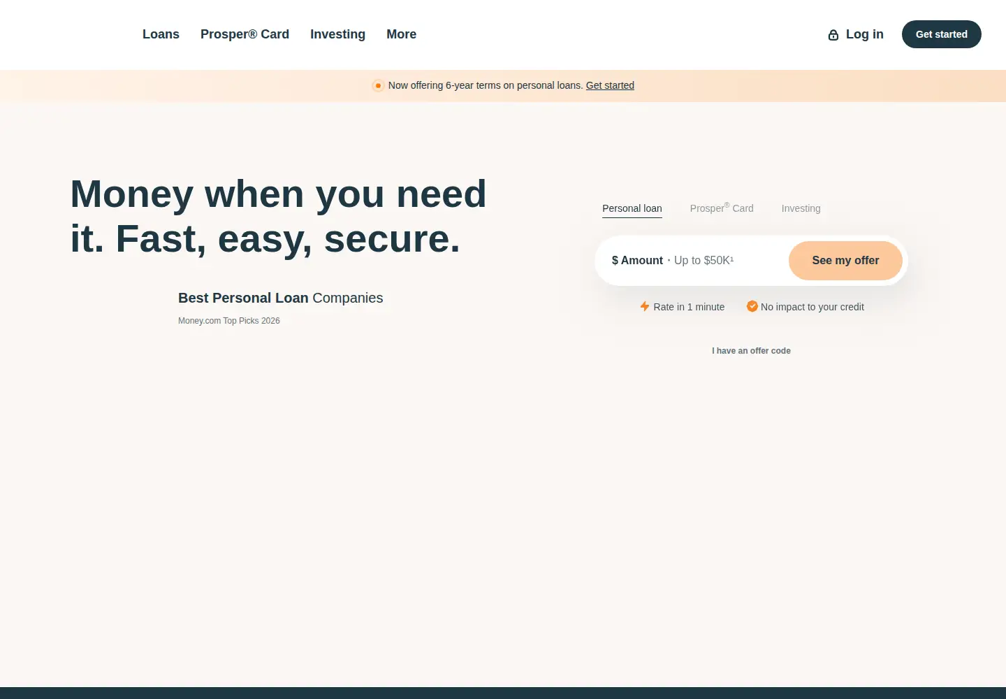 Screenshot of prosper.com