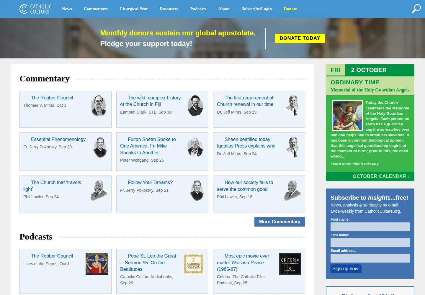 Screenshot of catholicculture.org