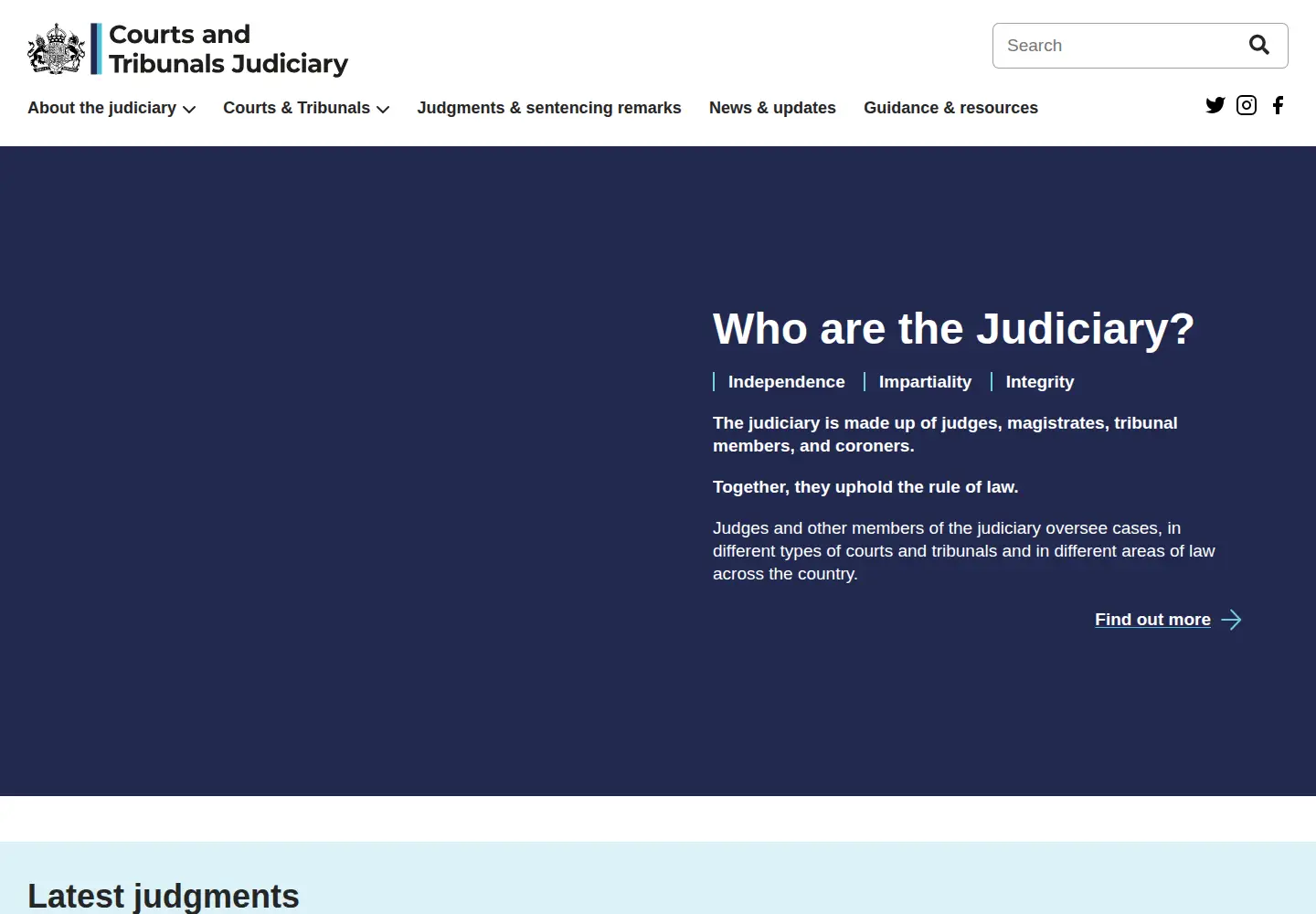 Screenshot of judiciary.gov.uk