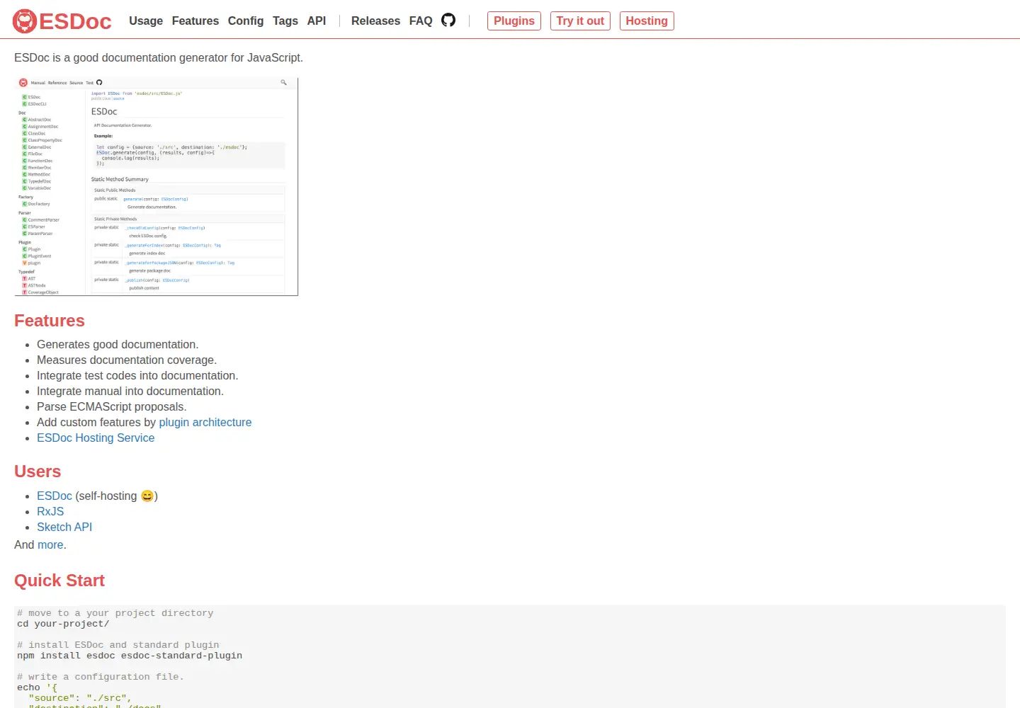 Screenshot of esdoc.org
