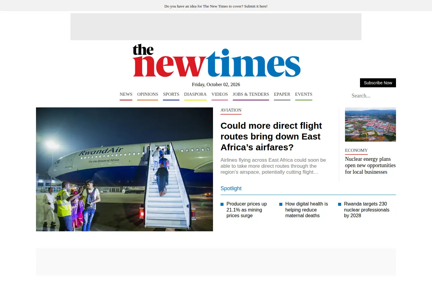 Screenshot of newtimes.co.rw