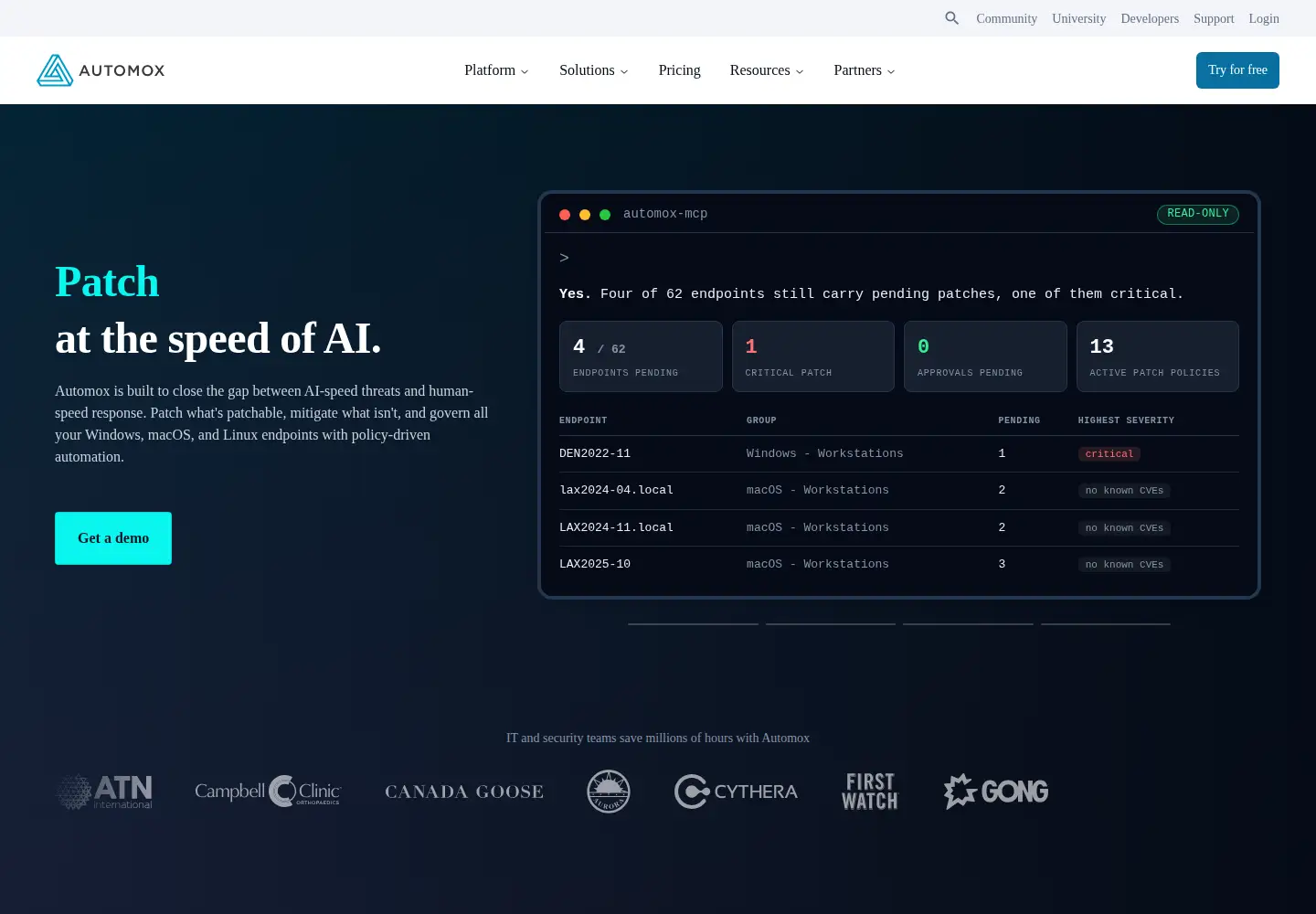 Screenshot of automox.com