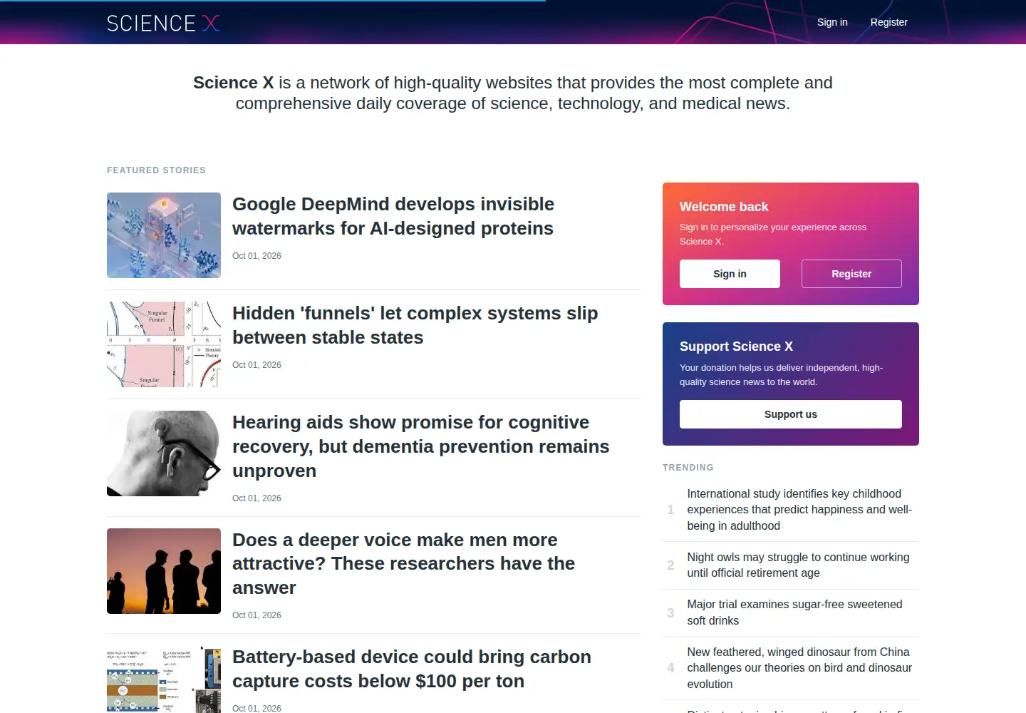 Screenshot of sciencex.com