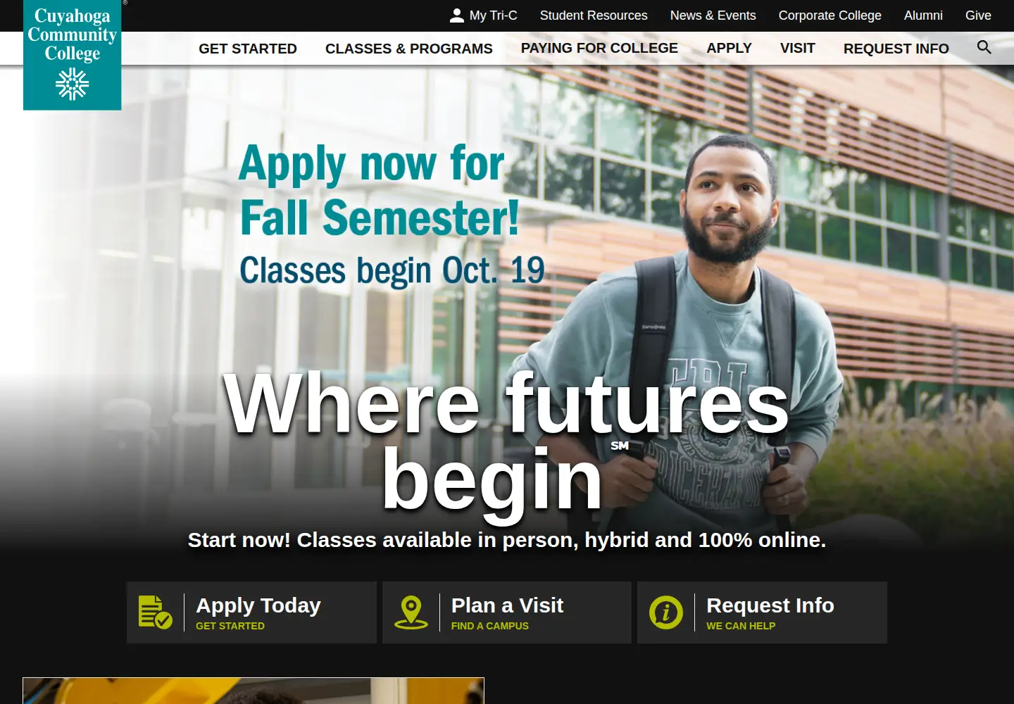 Screenshot of tri-c.edu