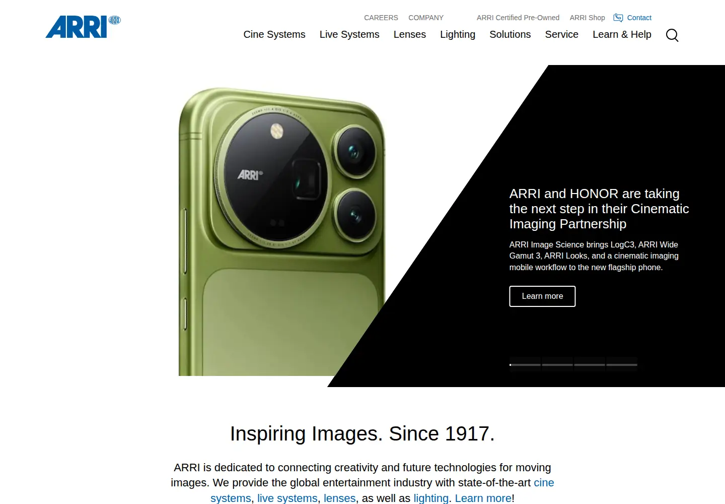 Screenshot of arri.com