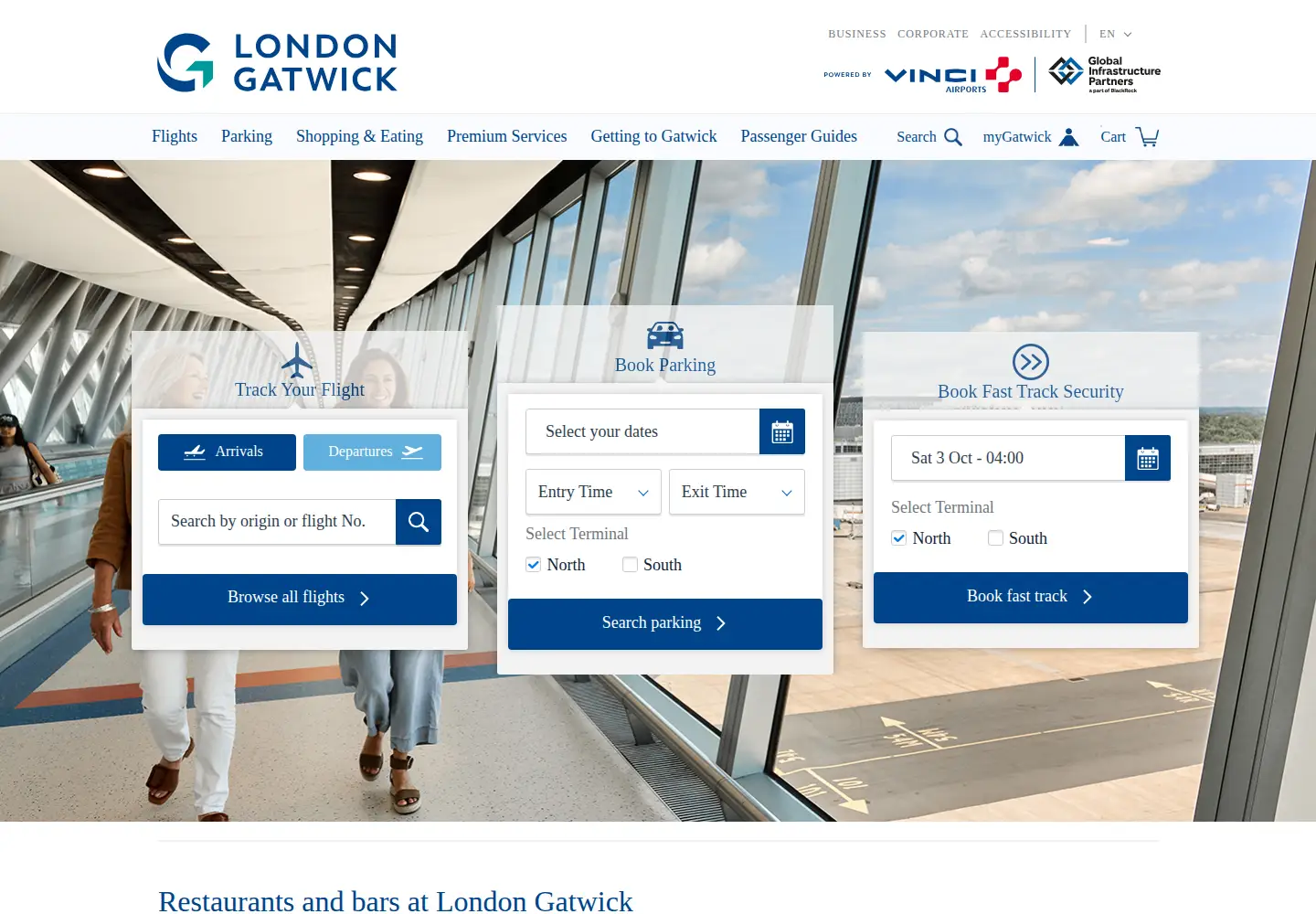 Screenshot of gatwickairport.com