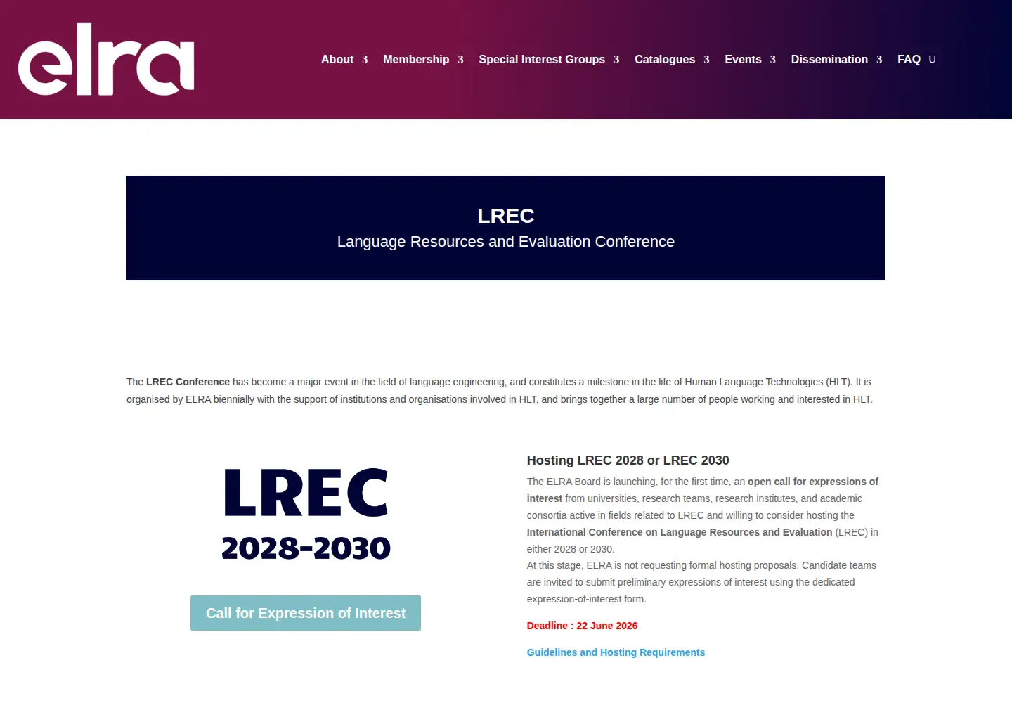 Screenshot of lrec-conf.org