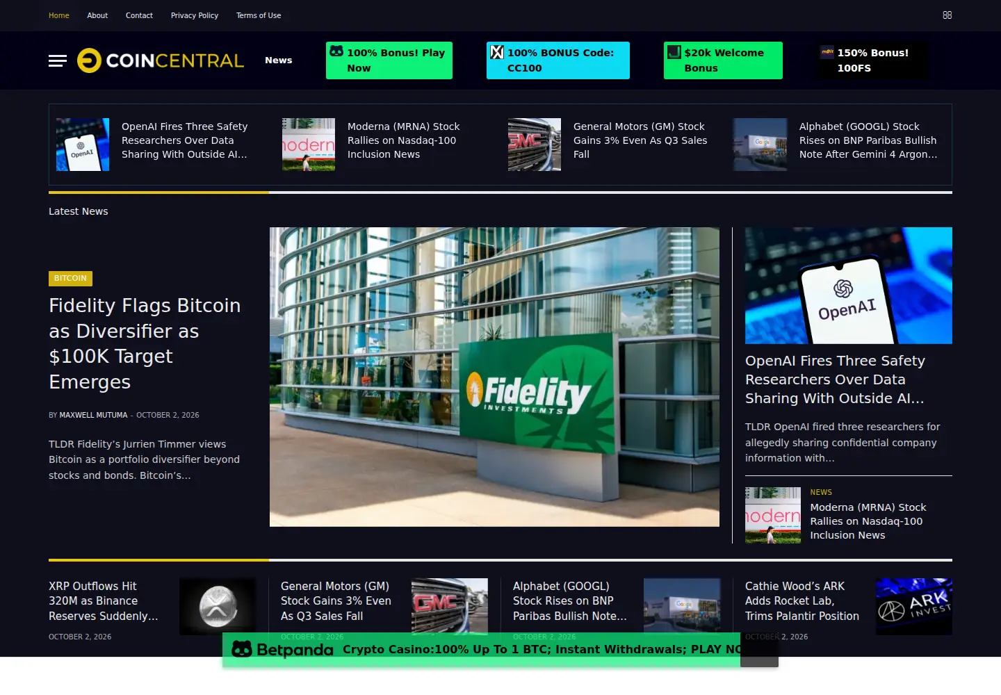 Screenshot of coincentral.com