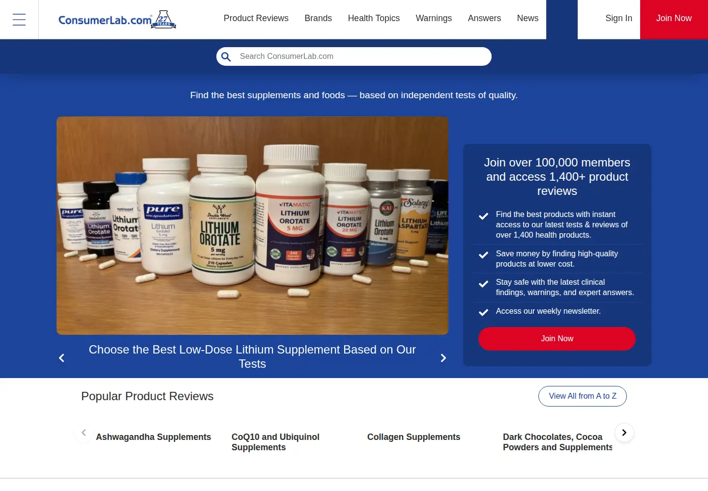 Screenshot of consumerlab.com