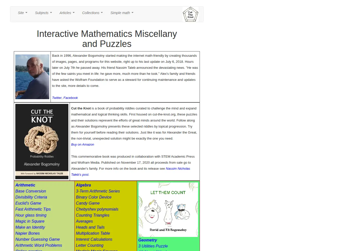 Screenshot of cut-the-knot.org