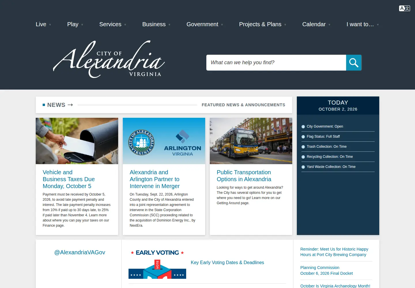 Screenshot of alexandriava.gov