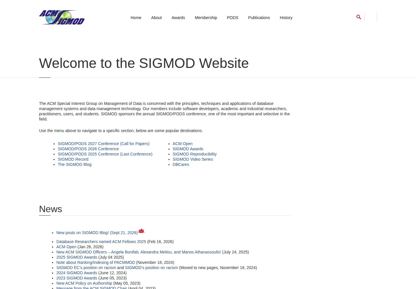 Screenshot of sigmod.org