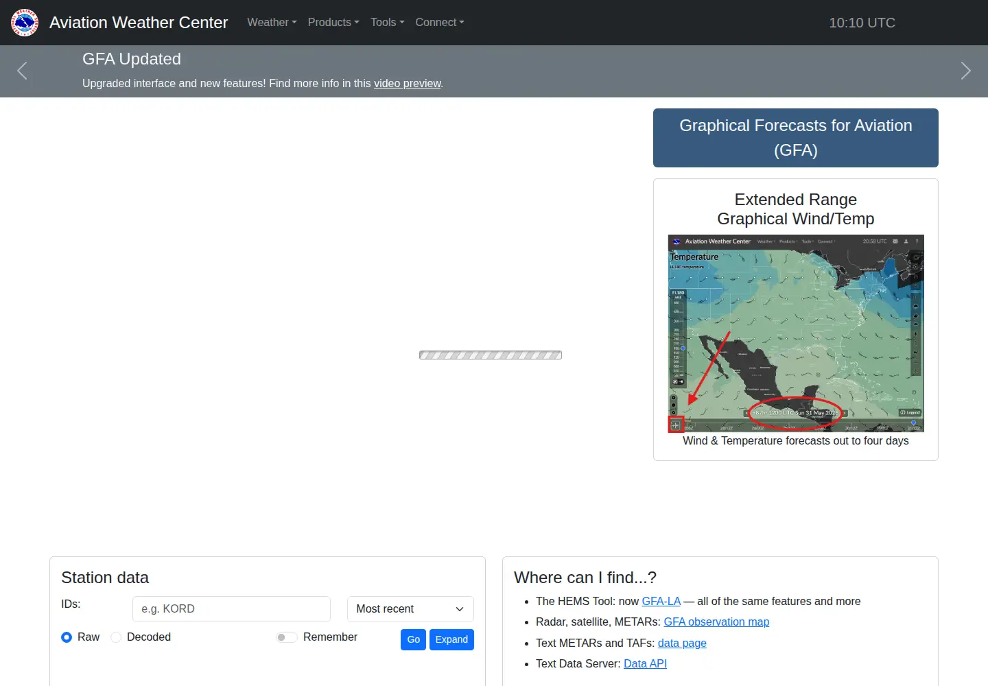 Screenshot of aviationweather.gov