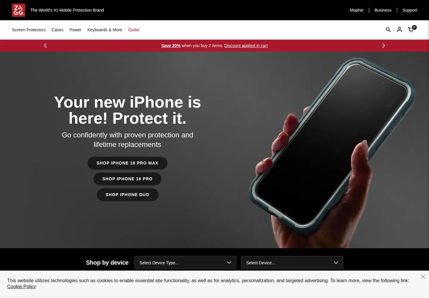 Screenshot of zagg.com
