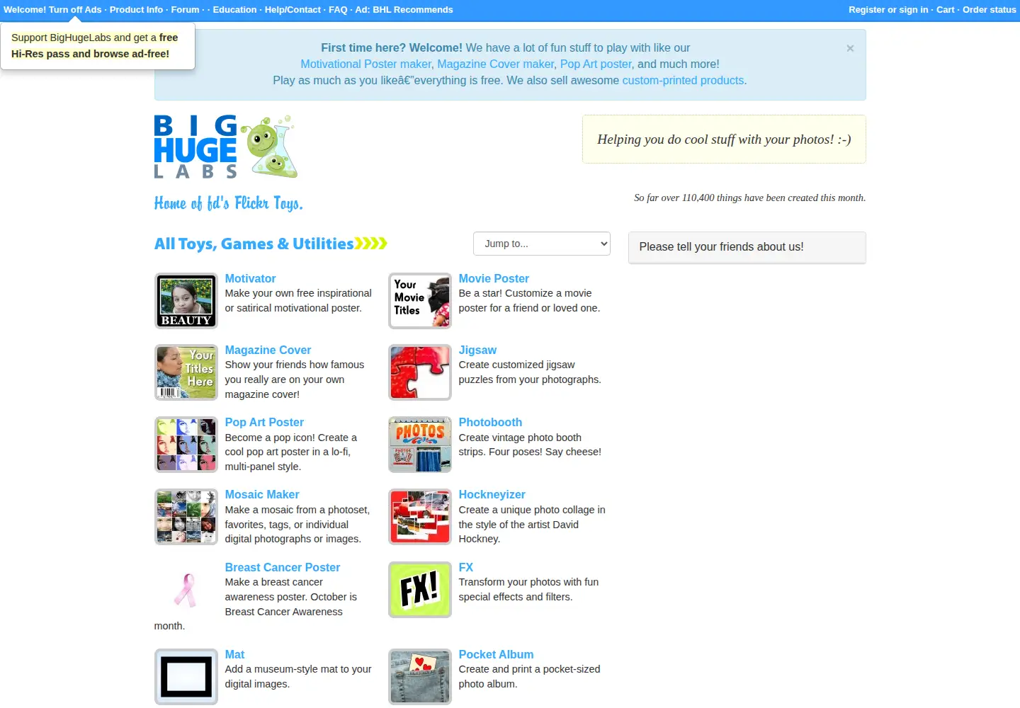 Screenshot of bighugelabs.com