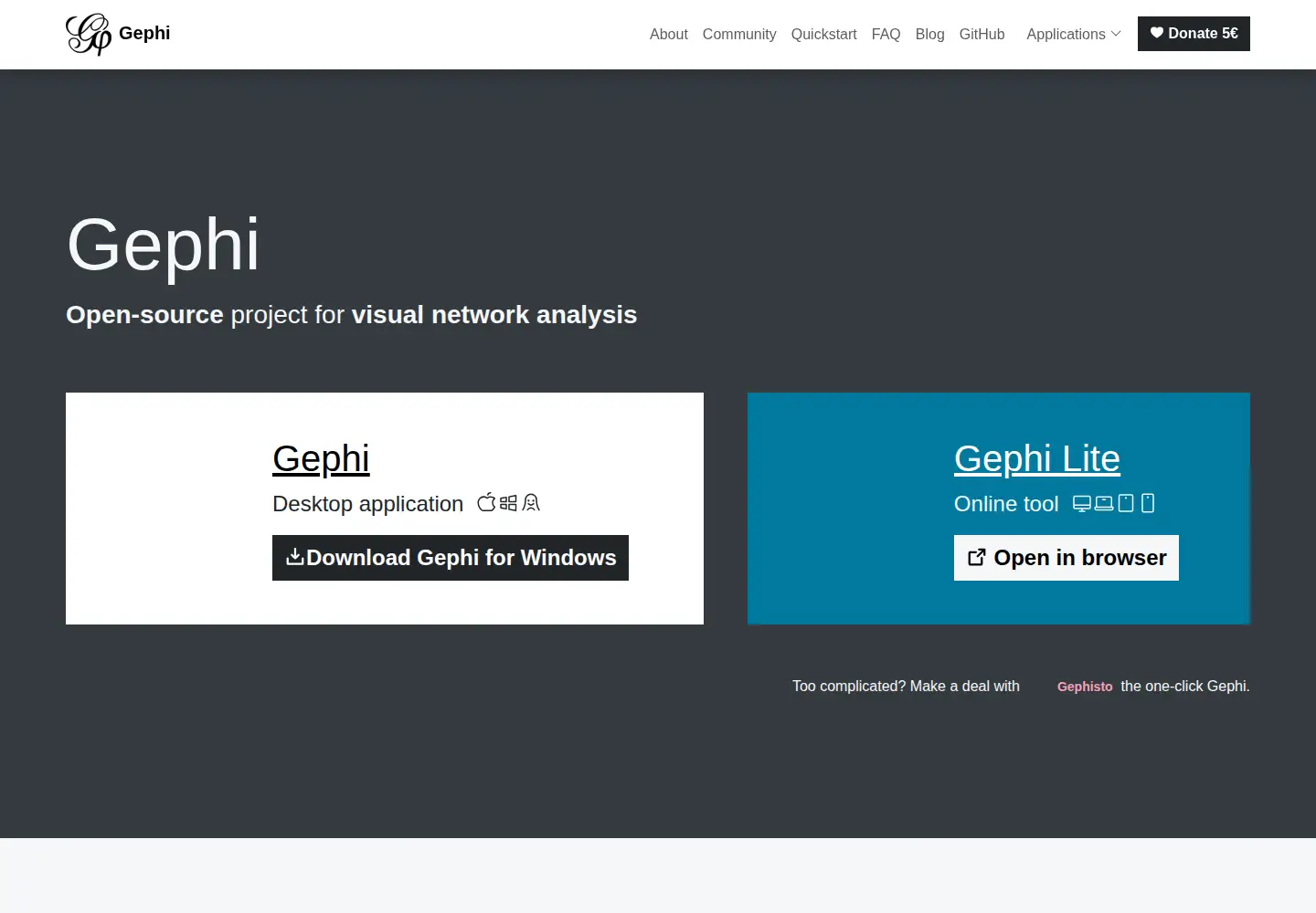 Screenshot of gephi.org