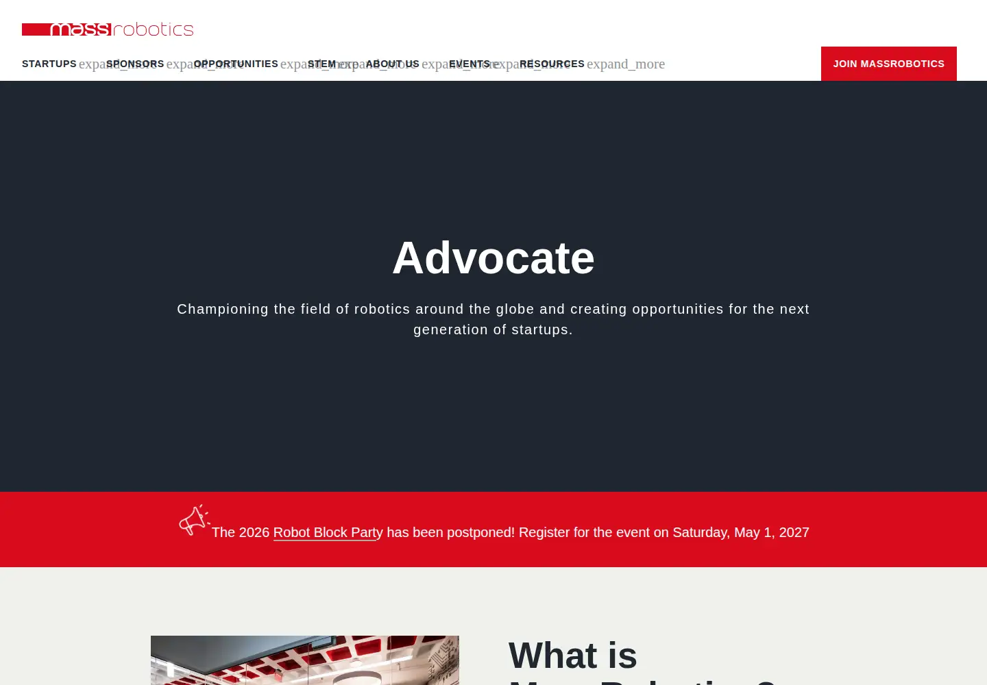 Screenshot of massrobotics.org