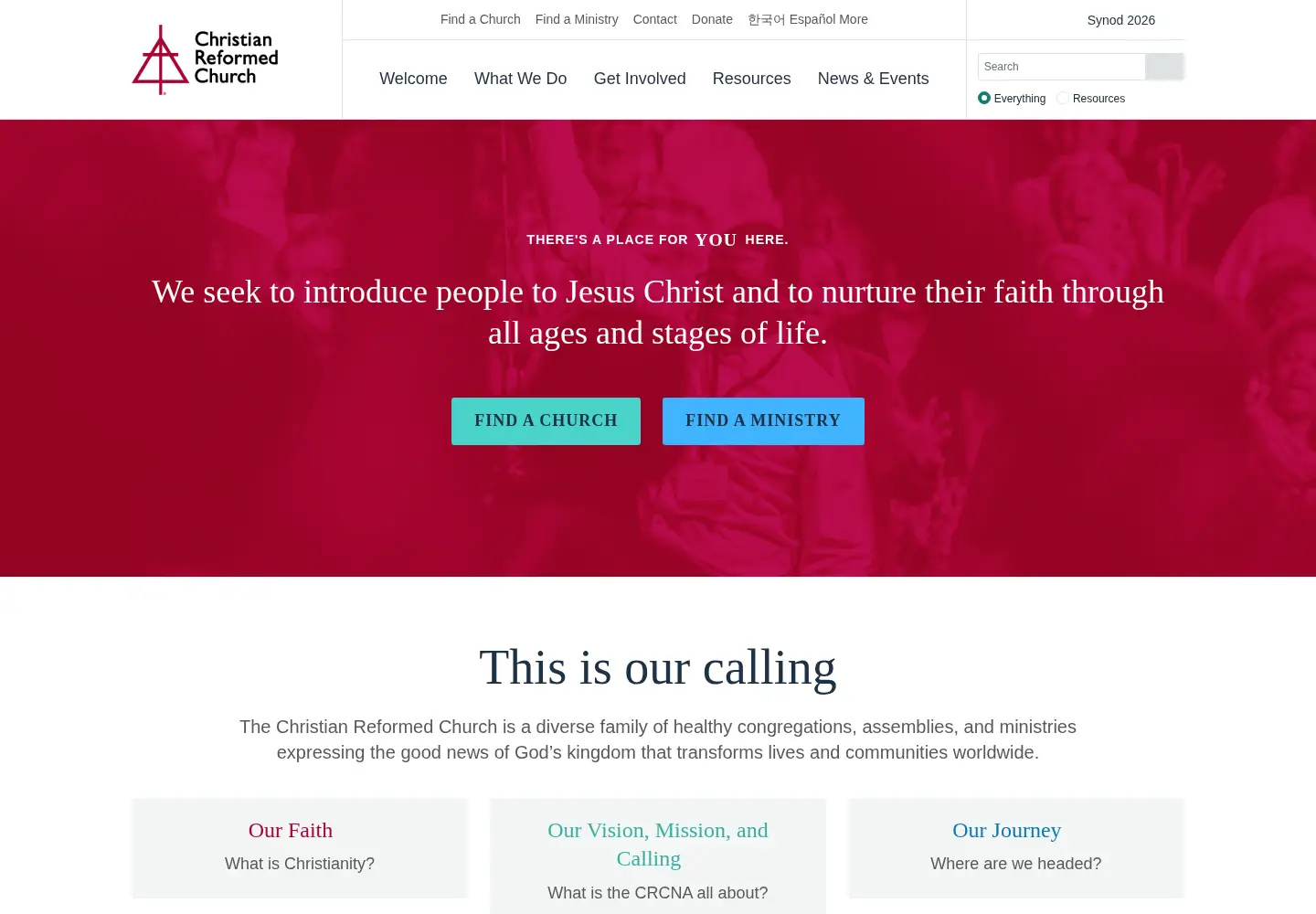 Screenshot of crcna.org