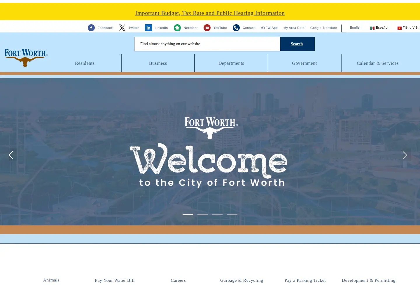 Captured homepage of fortworthtexas.gov in the current scan