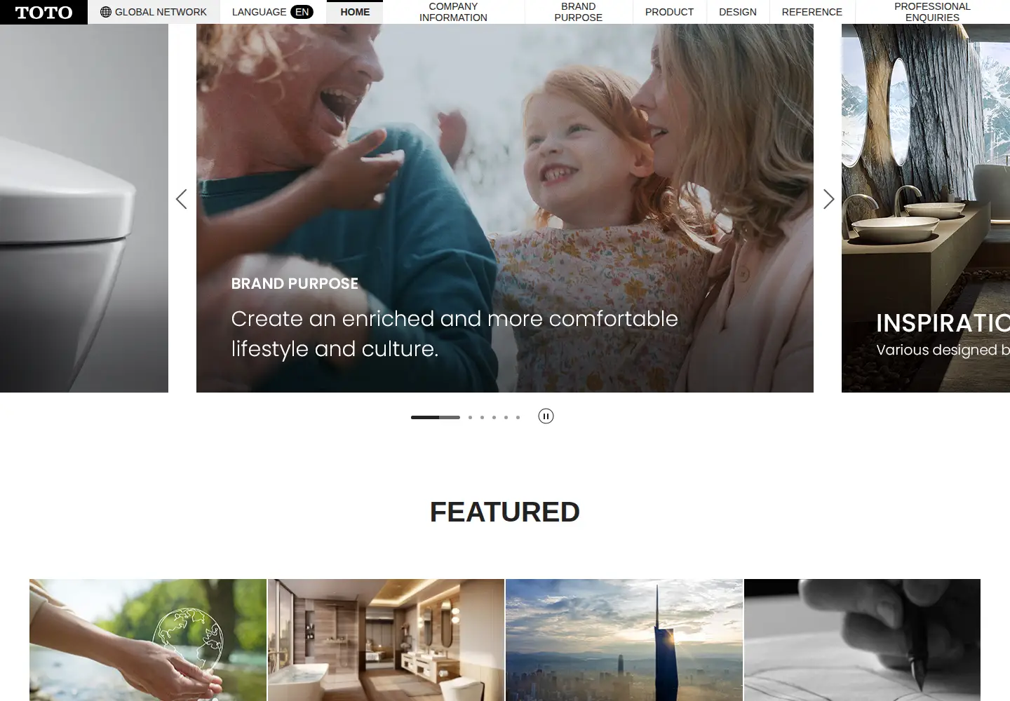 Captured homepage of toto.com in the current scan