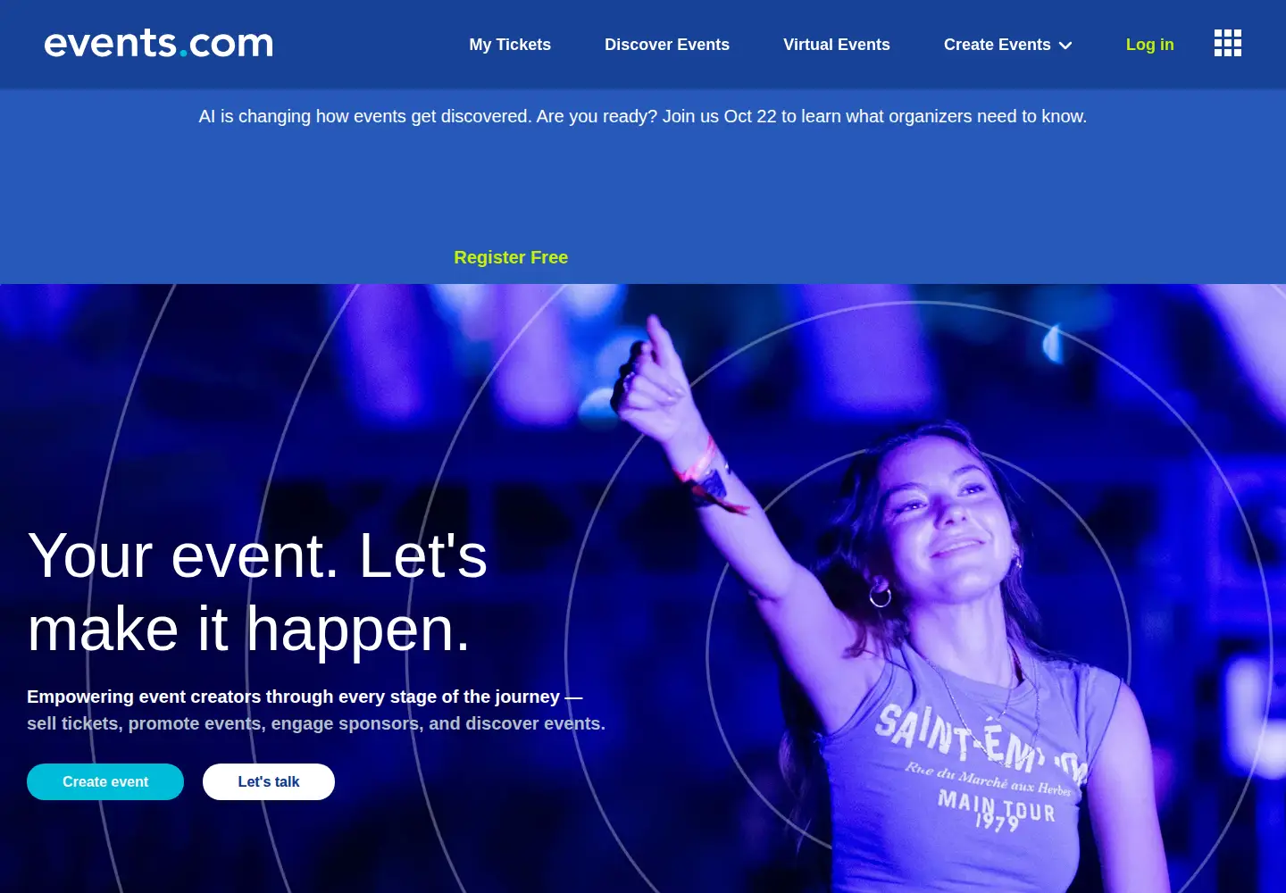 Screenshot of events.com