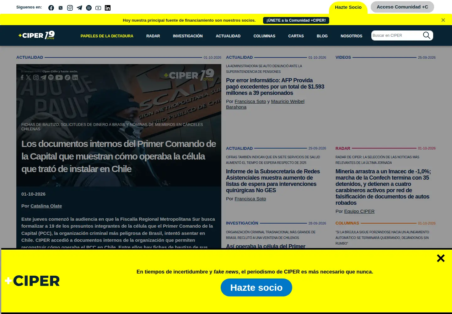 Screenshot of ciperchile.cl