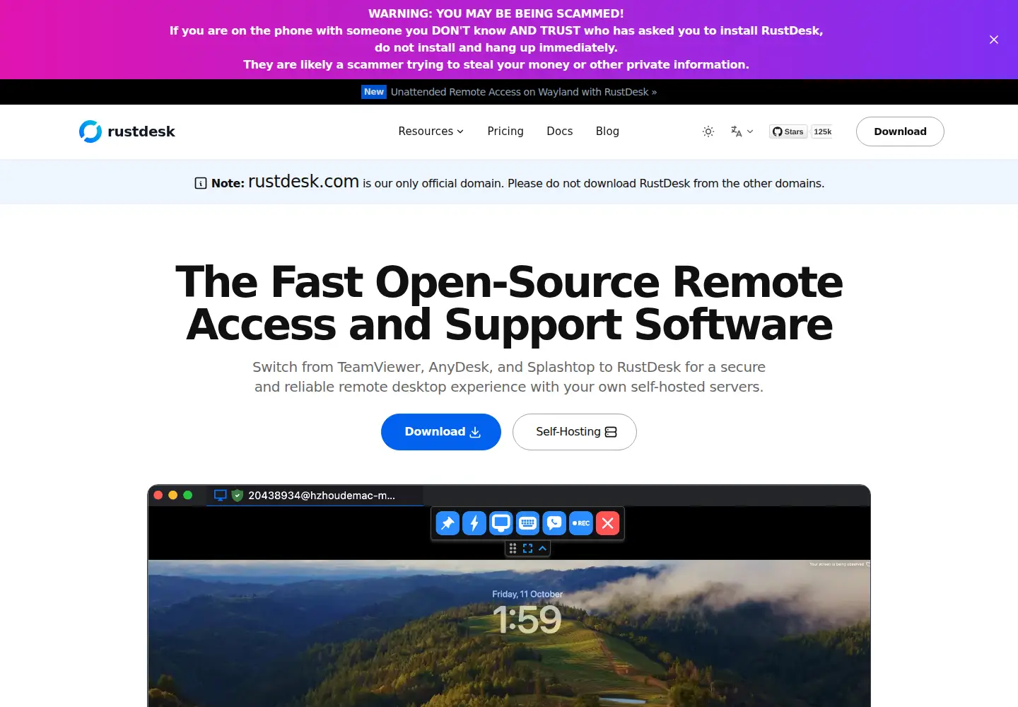 Screenshot of rustdesk.com
