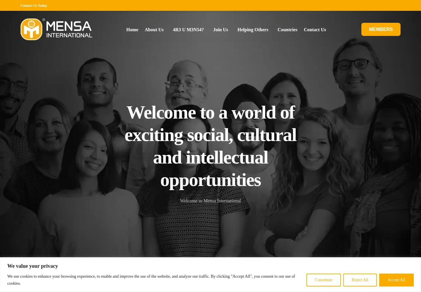 Captured homepage of mensa.org in the current scan