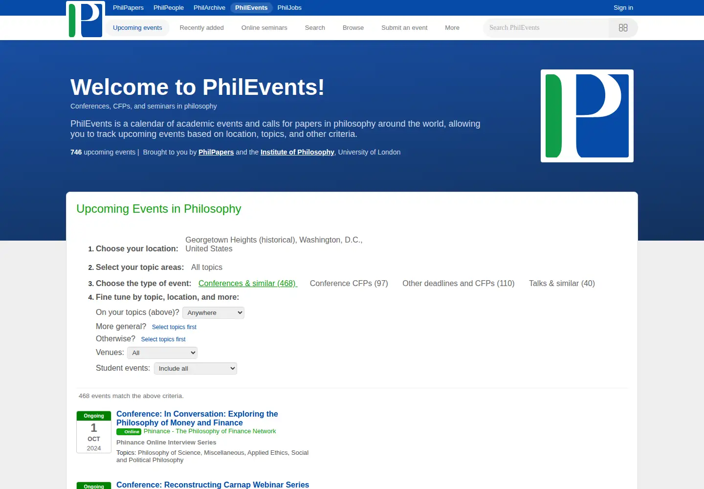 Screenshot of philevents.org