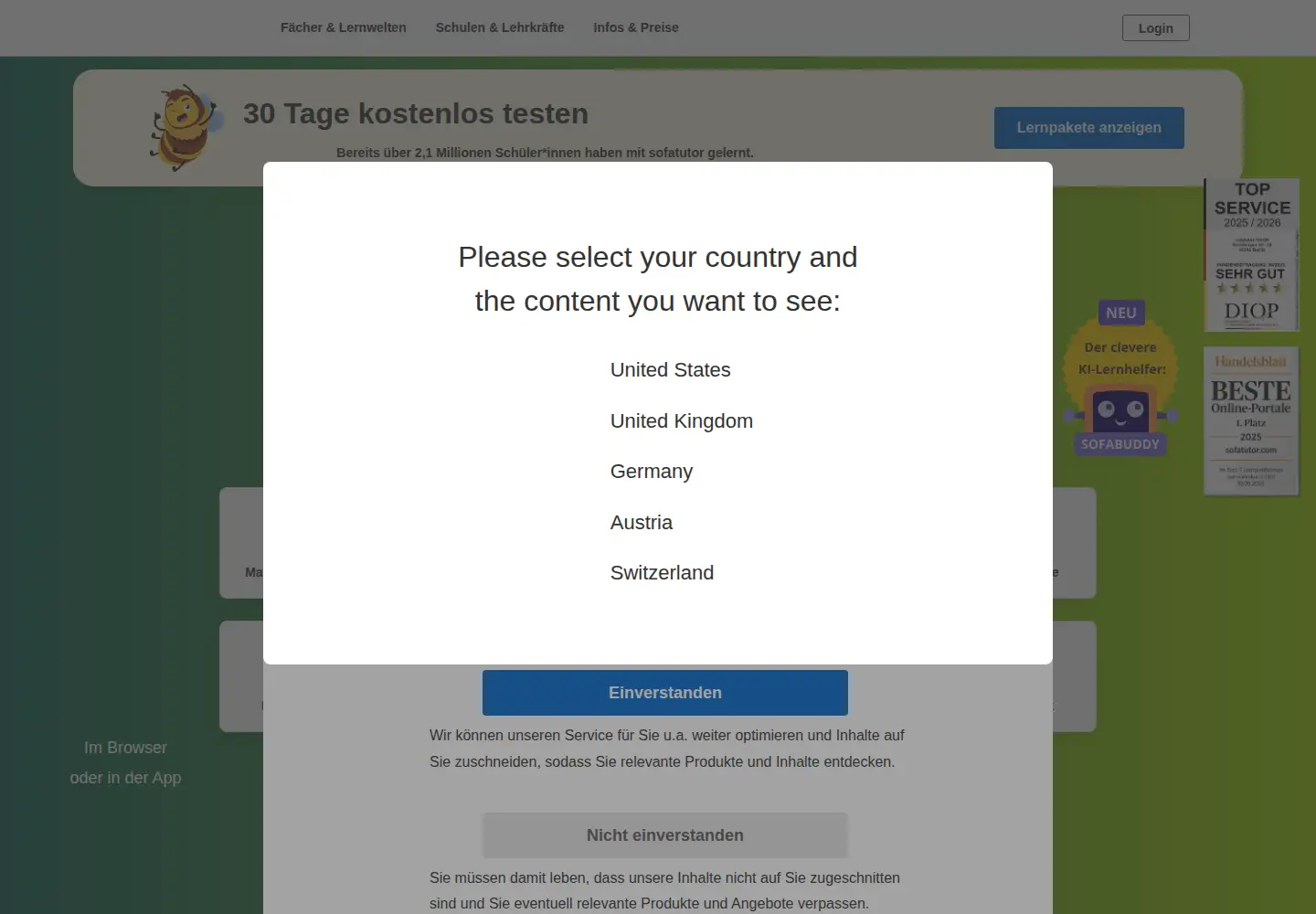 Screenshot of sofatutor.com
