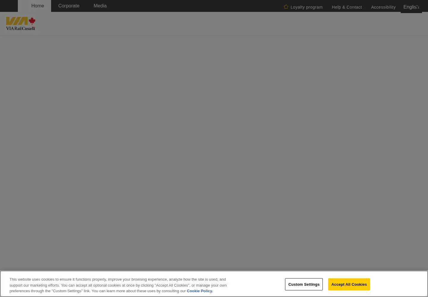 Screenshot of viarail.ca