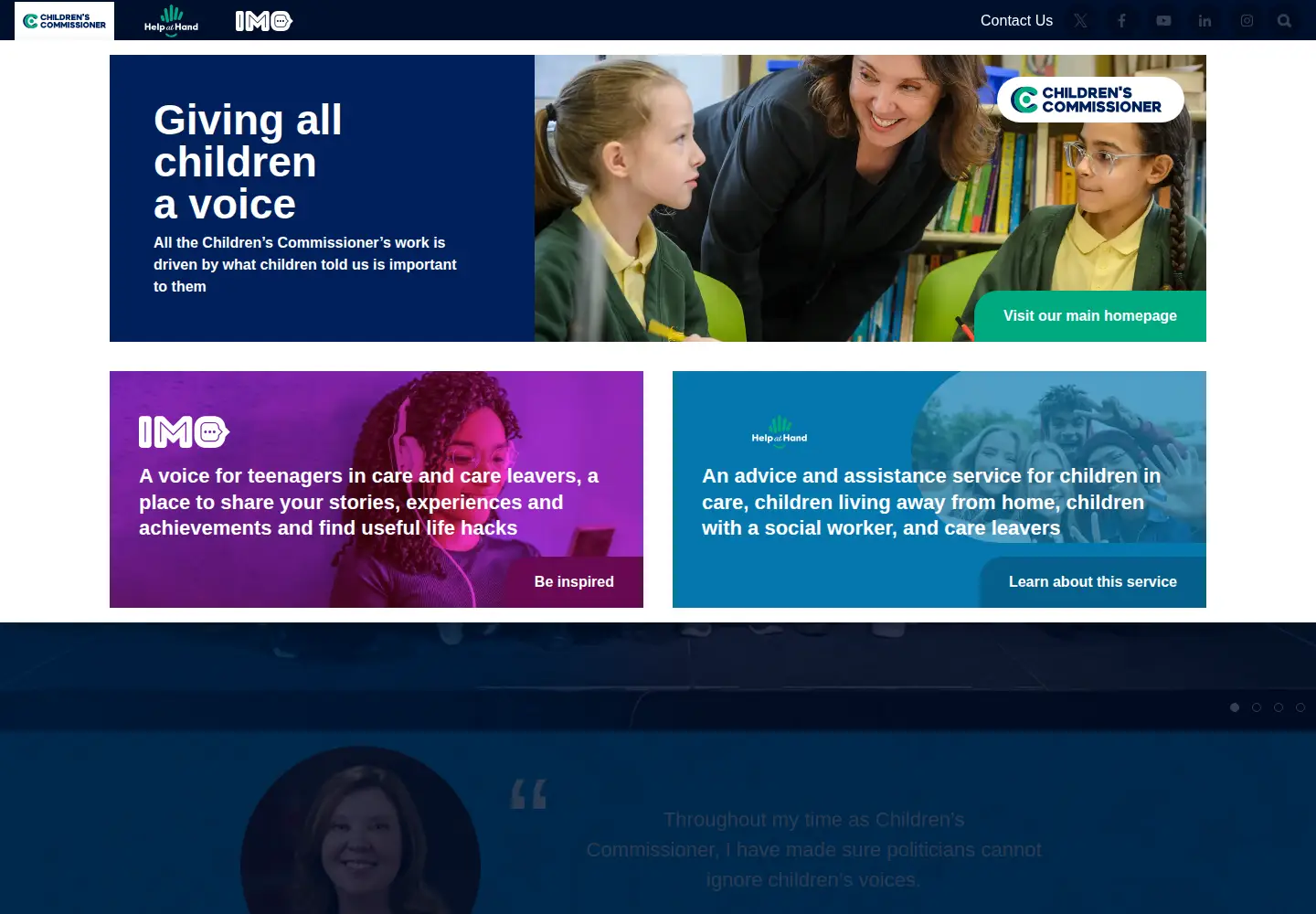Screenshot of childrenscommissioner.gov.uk