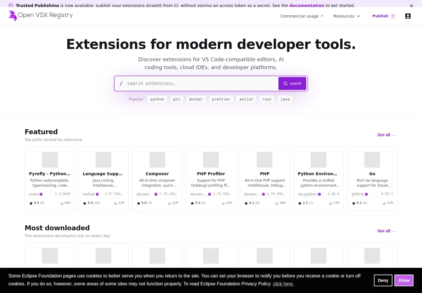 Screenshot of open-vsx.org