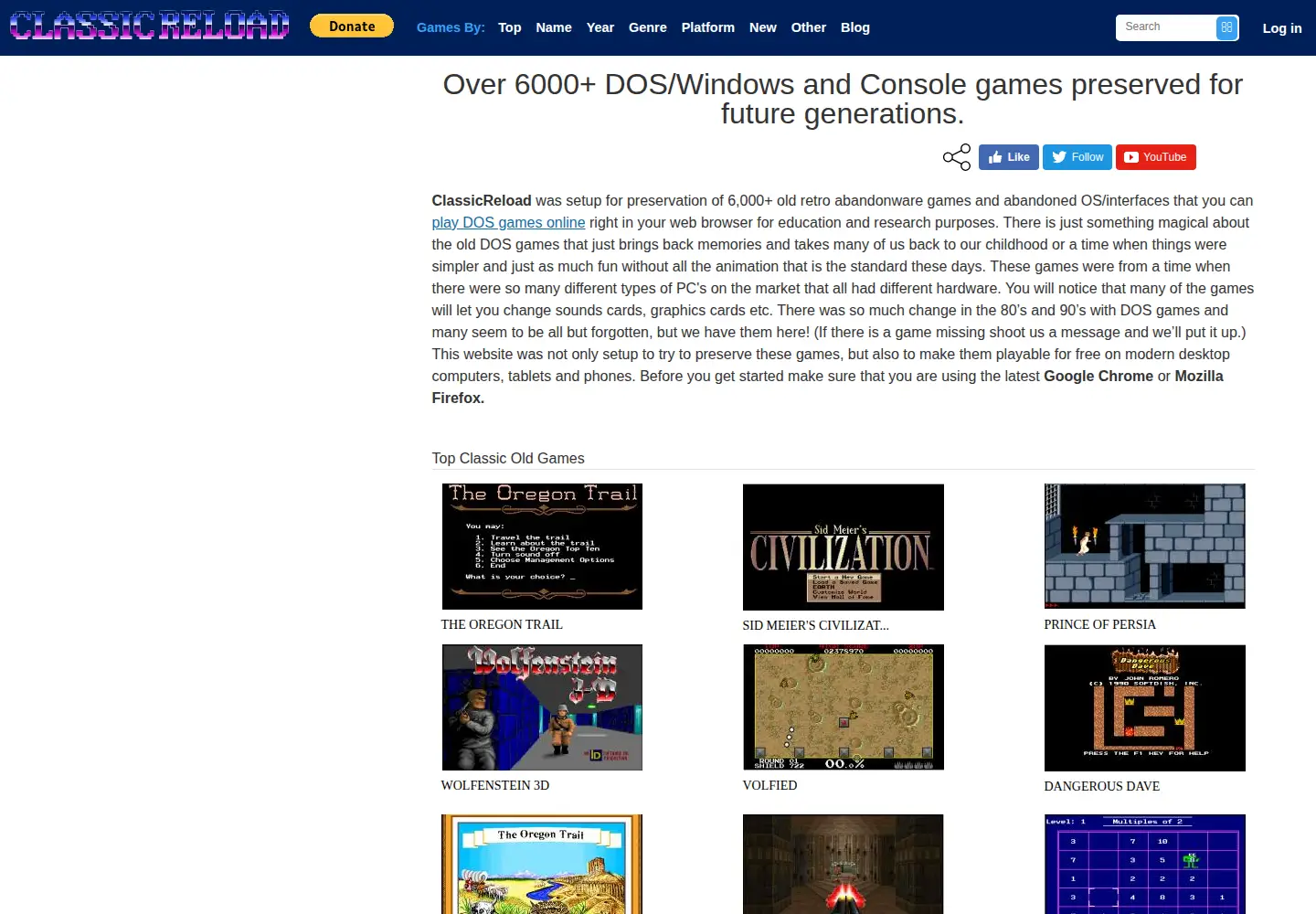 Screenshot of classicreload.com
