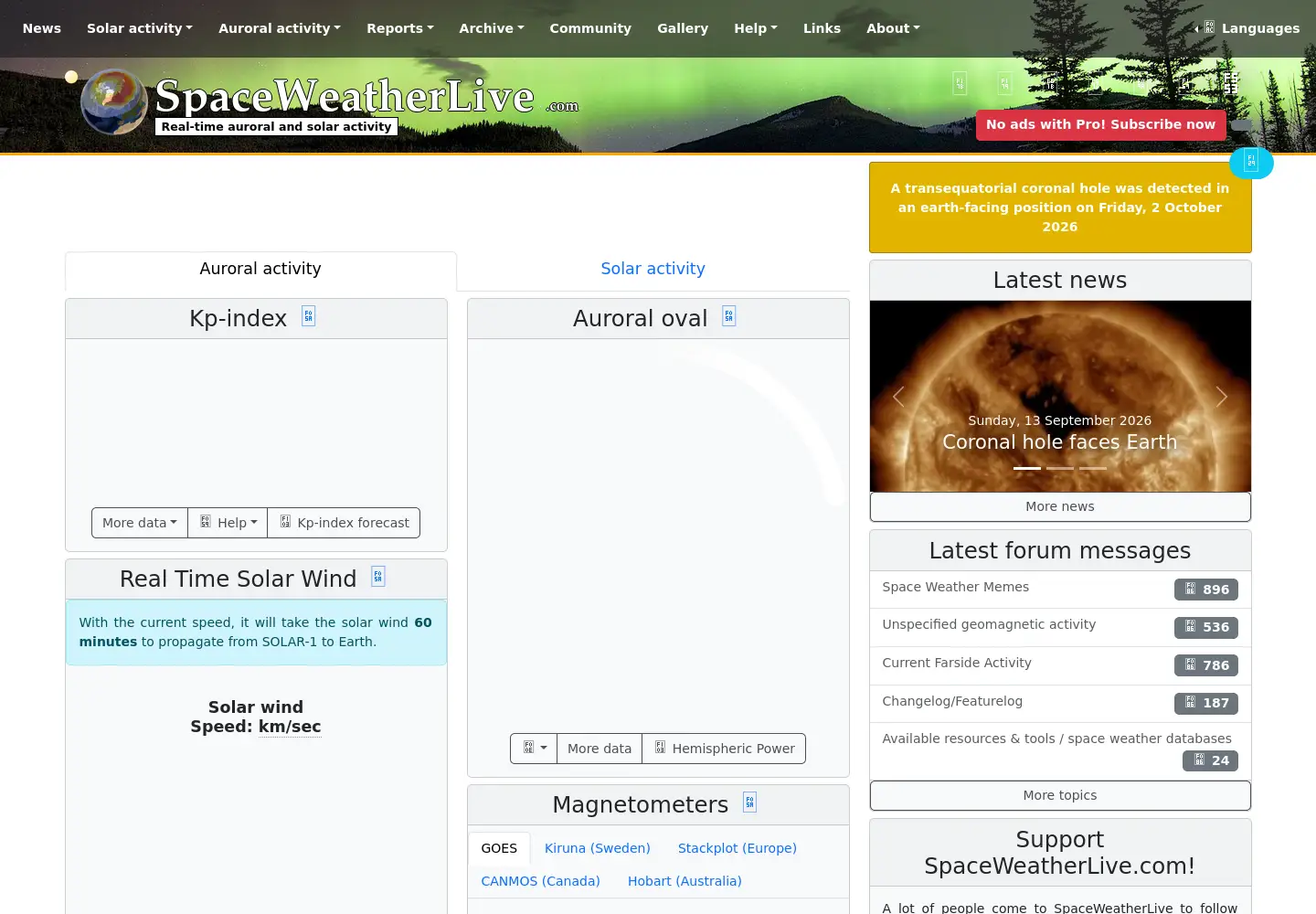 Screenshot of spaceweatherlive.com