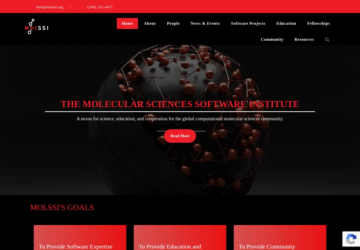 Captured homepage of molssi.org in the current scan