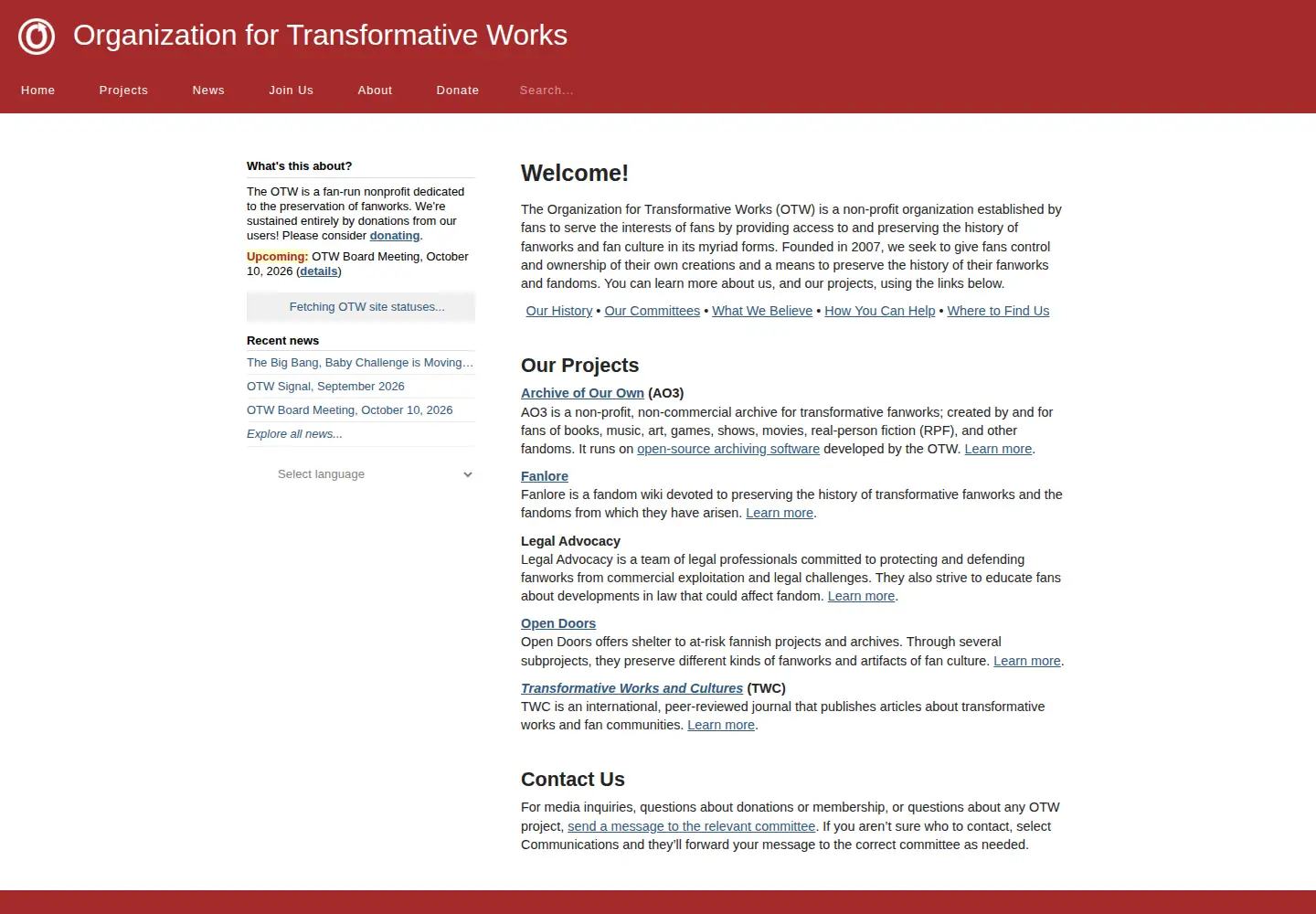 Screenshot of transformativeworks.org