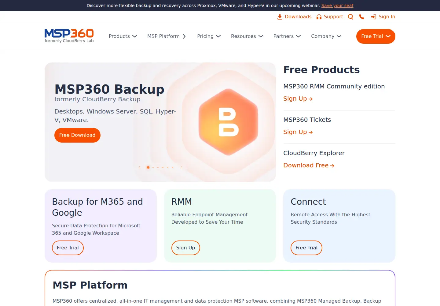 Screenshot of msp360.com
