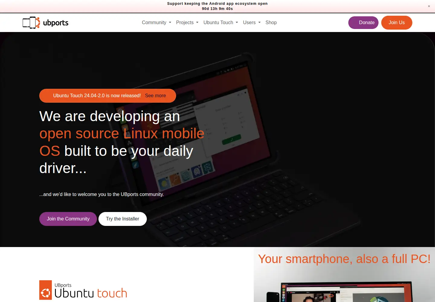 Screenshot of ubports.com