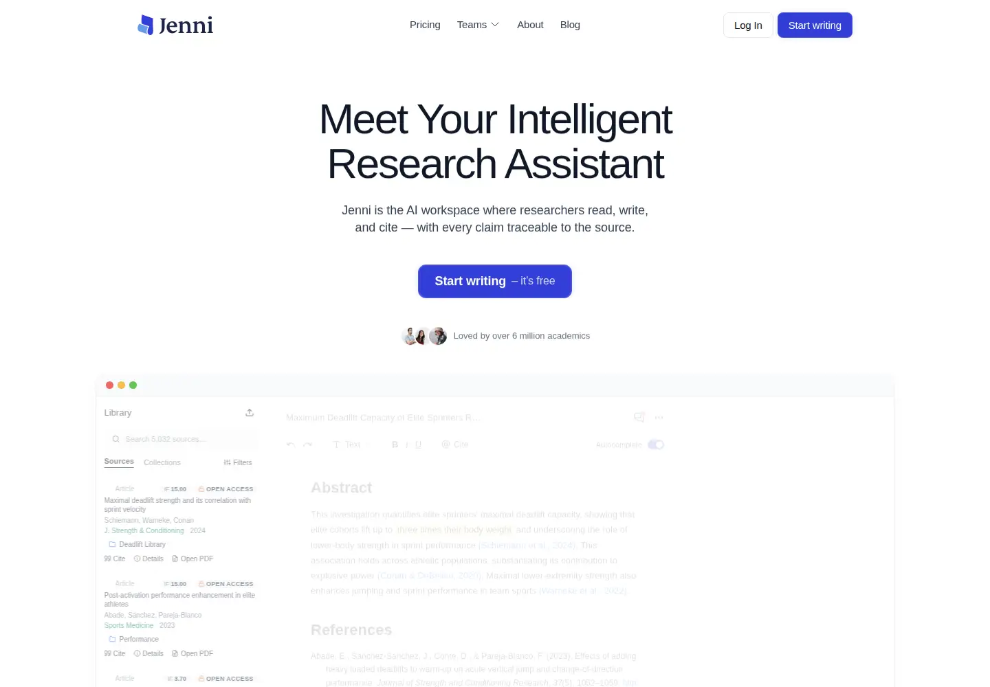 Captured homepage of jenni.ai in the current scan