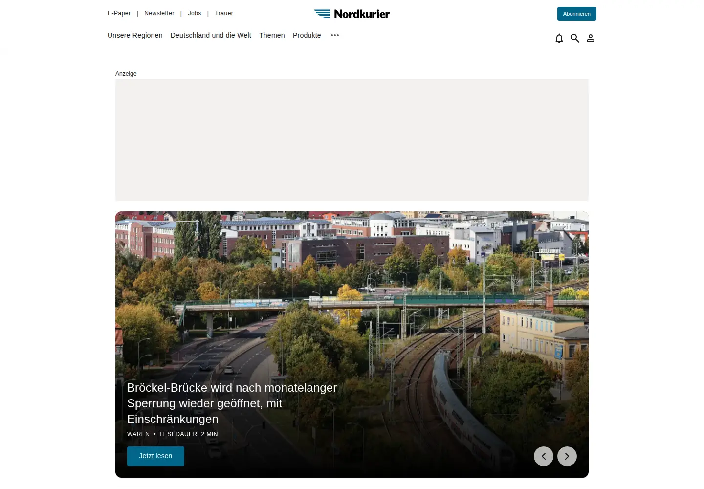 Screenshot of nordkurier.de
