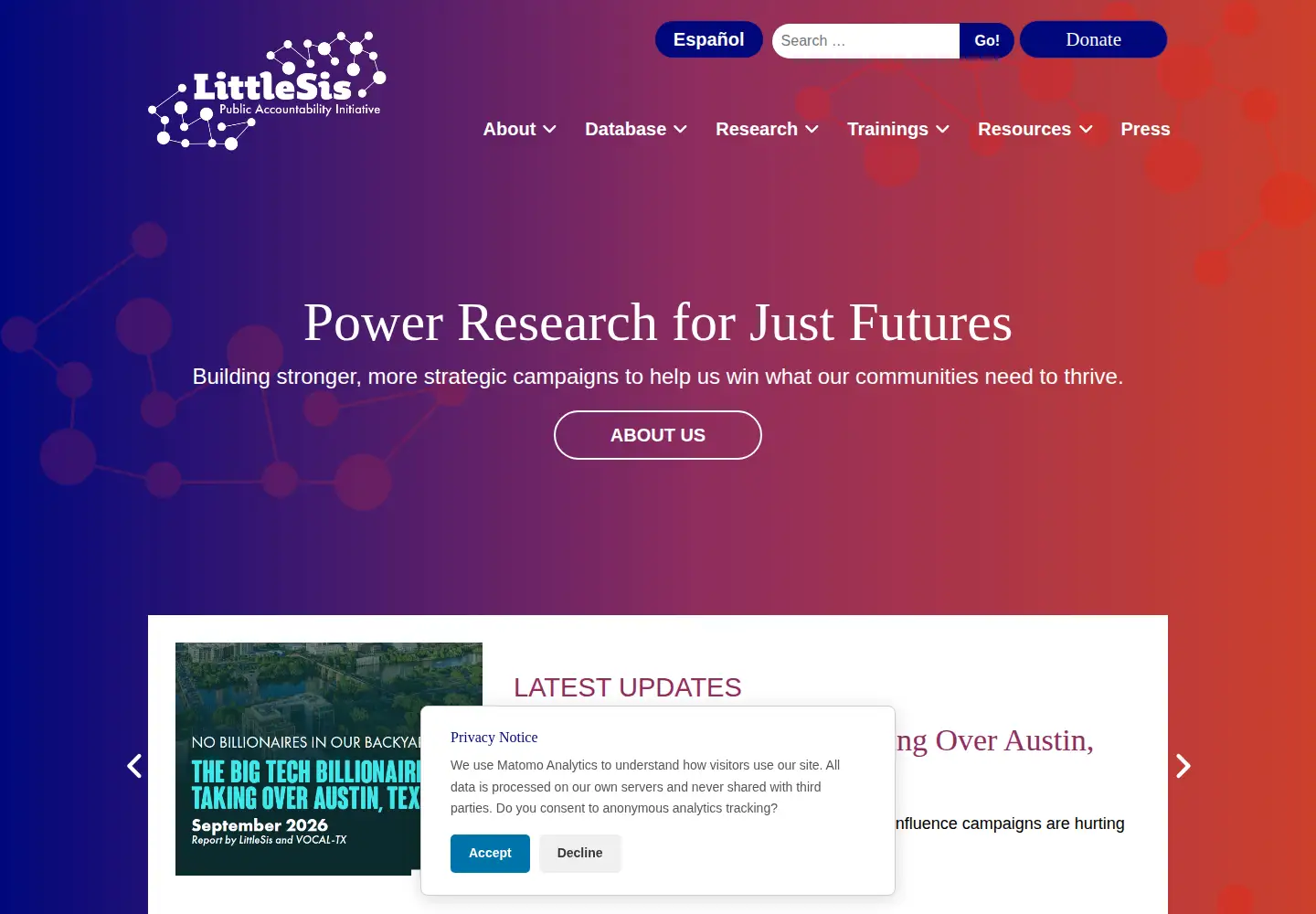 Screenshot of littlesis.org