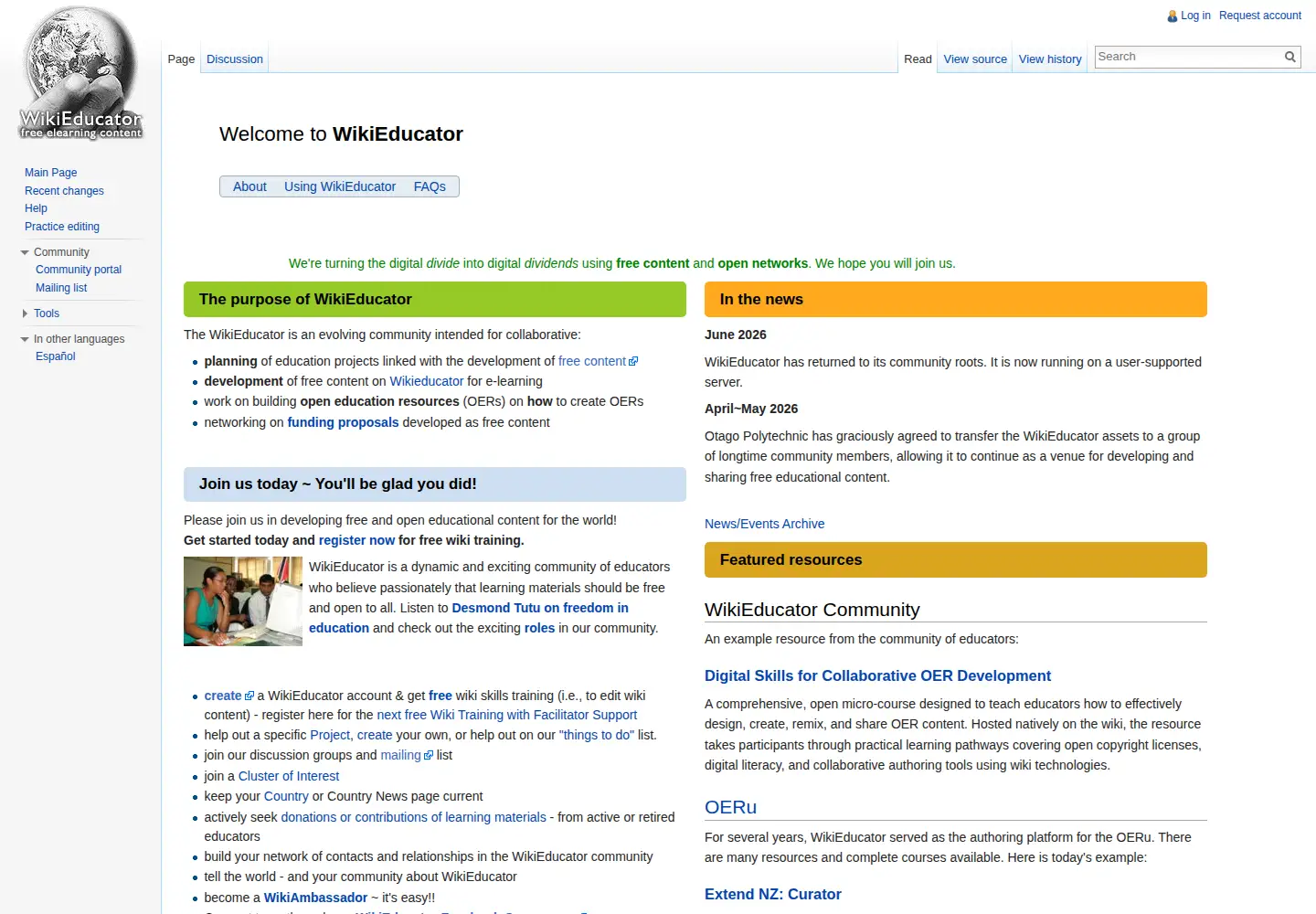 Screenshot of wikieducator.org