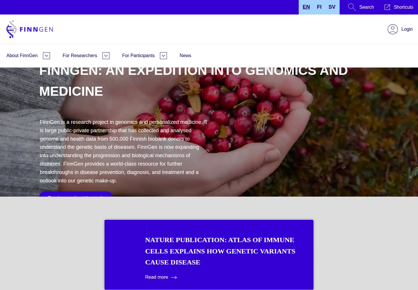 Screenshot of finngen.fi