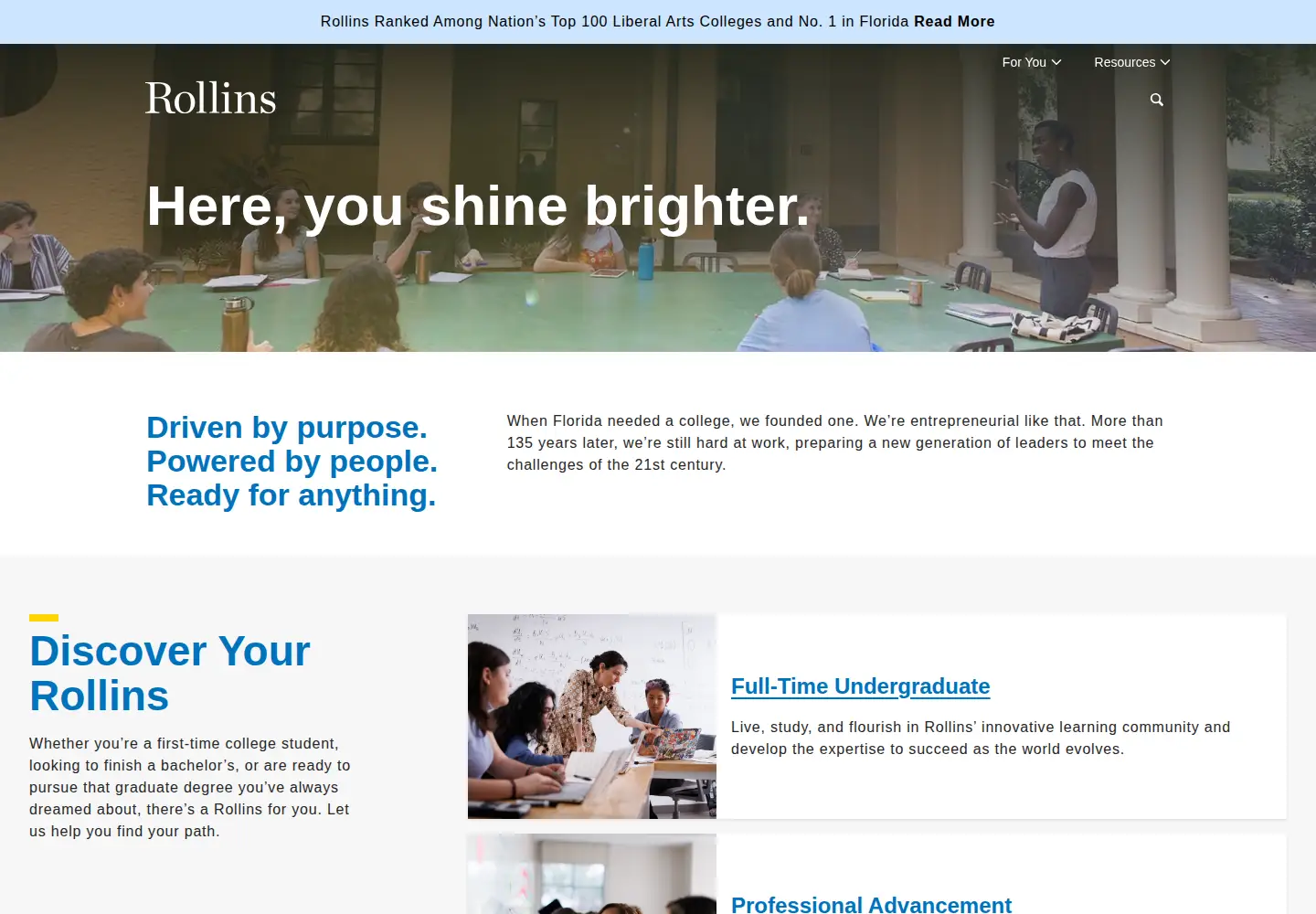 Screenshot of rollins.edu