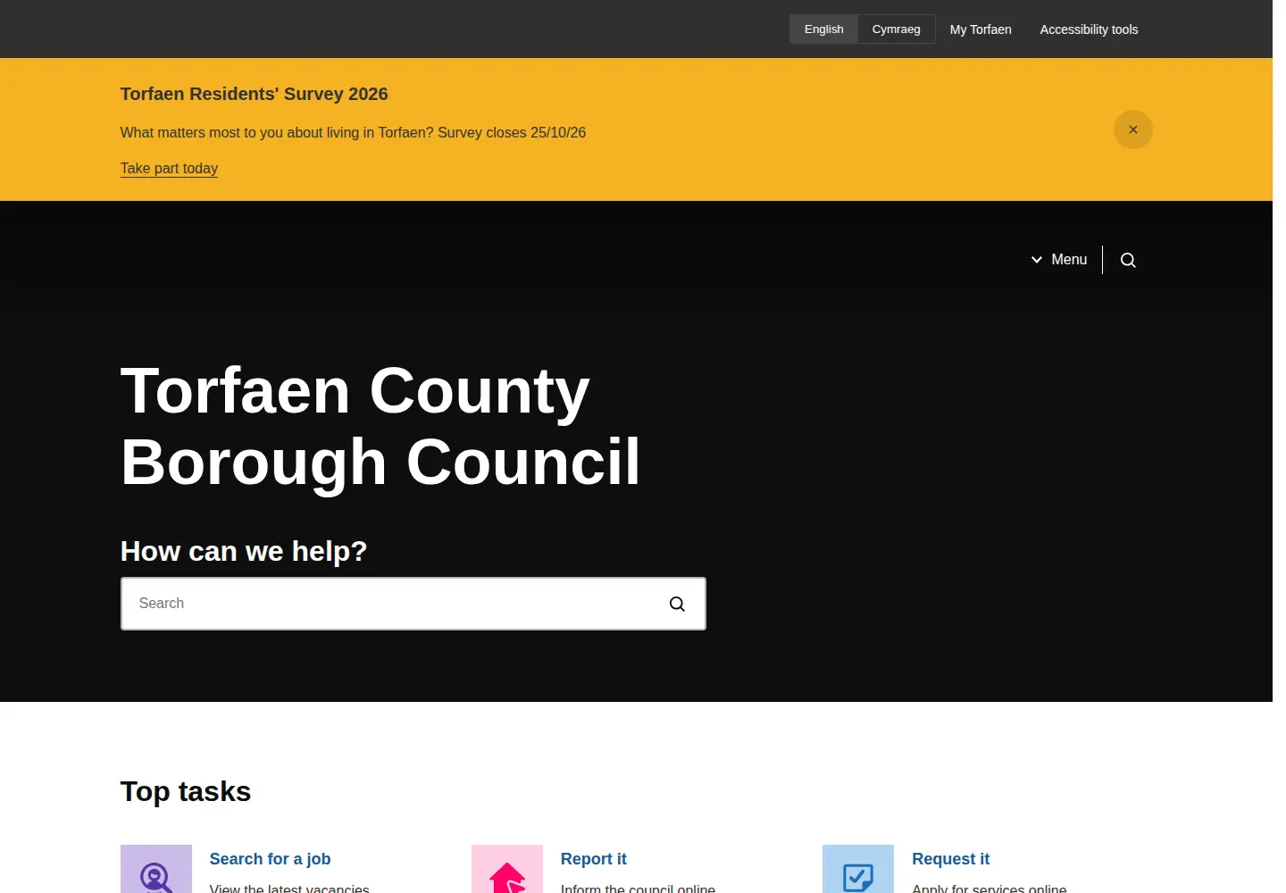 Screenshot of torfaen.gov.uk