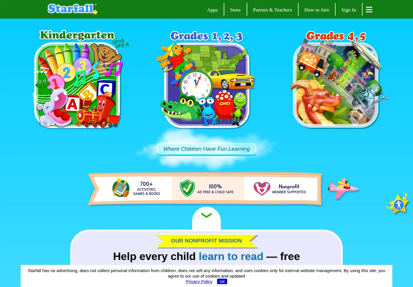 Captured homepage of starfall.com in the current scan