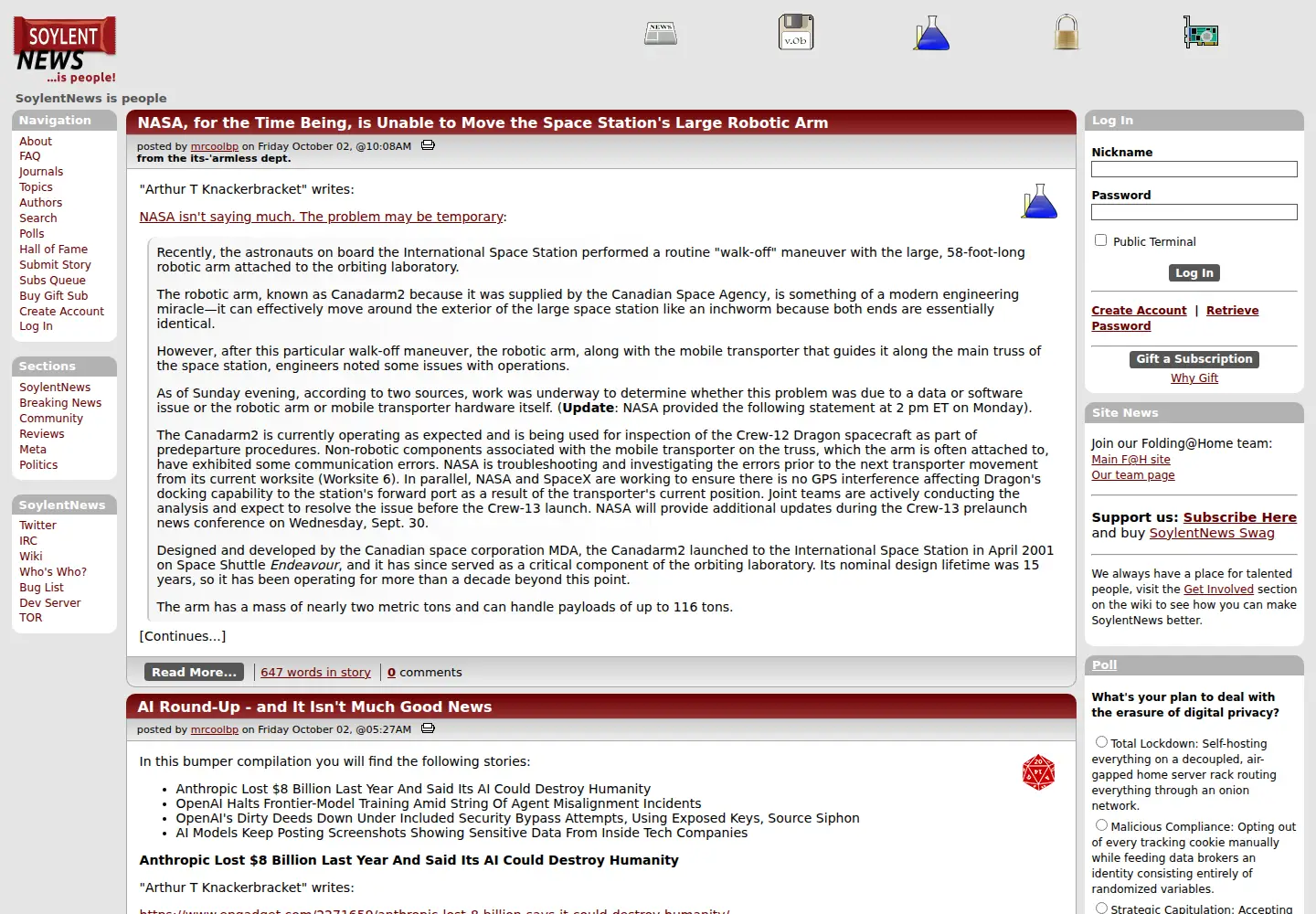 Screenshot of soylentnews.org
