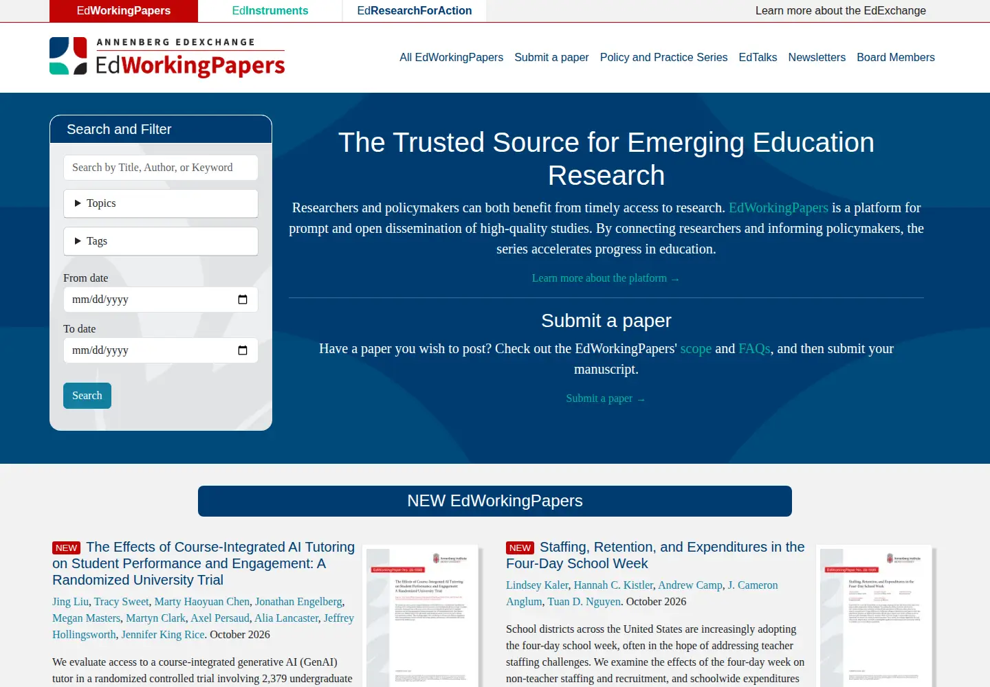 Screenshot of edworkingpapers.com