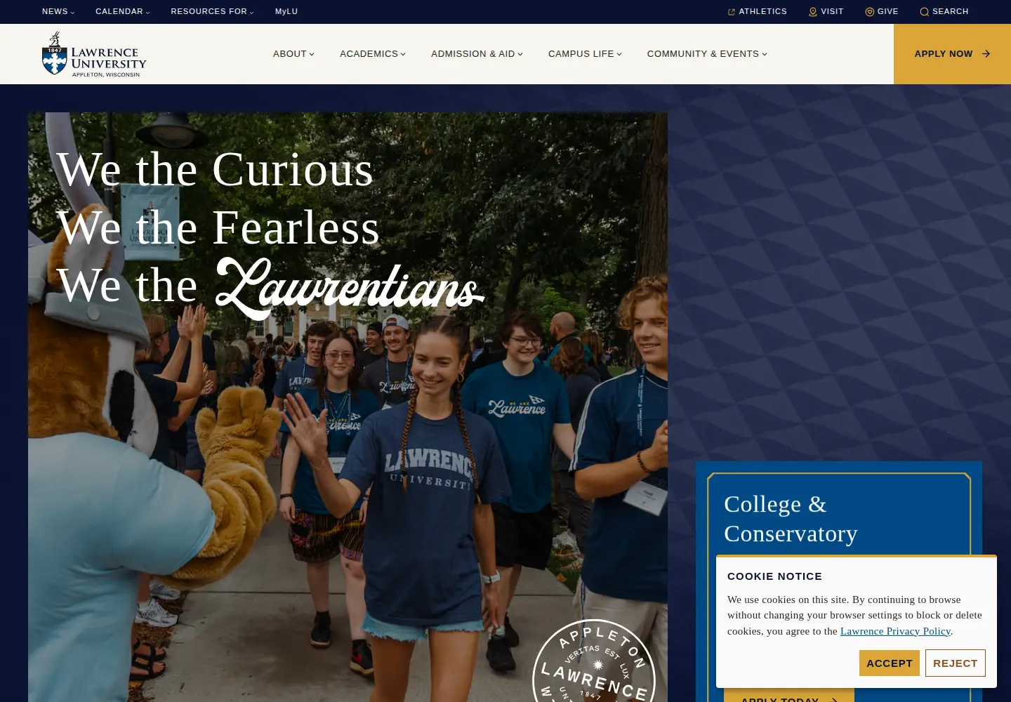 Screenshot of lawrence.edu